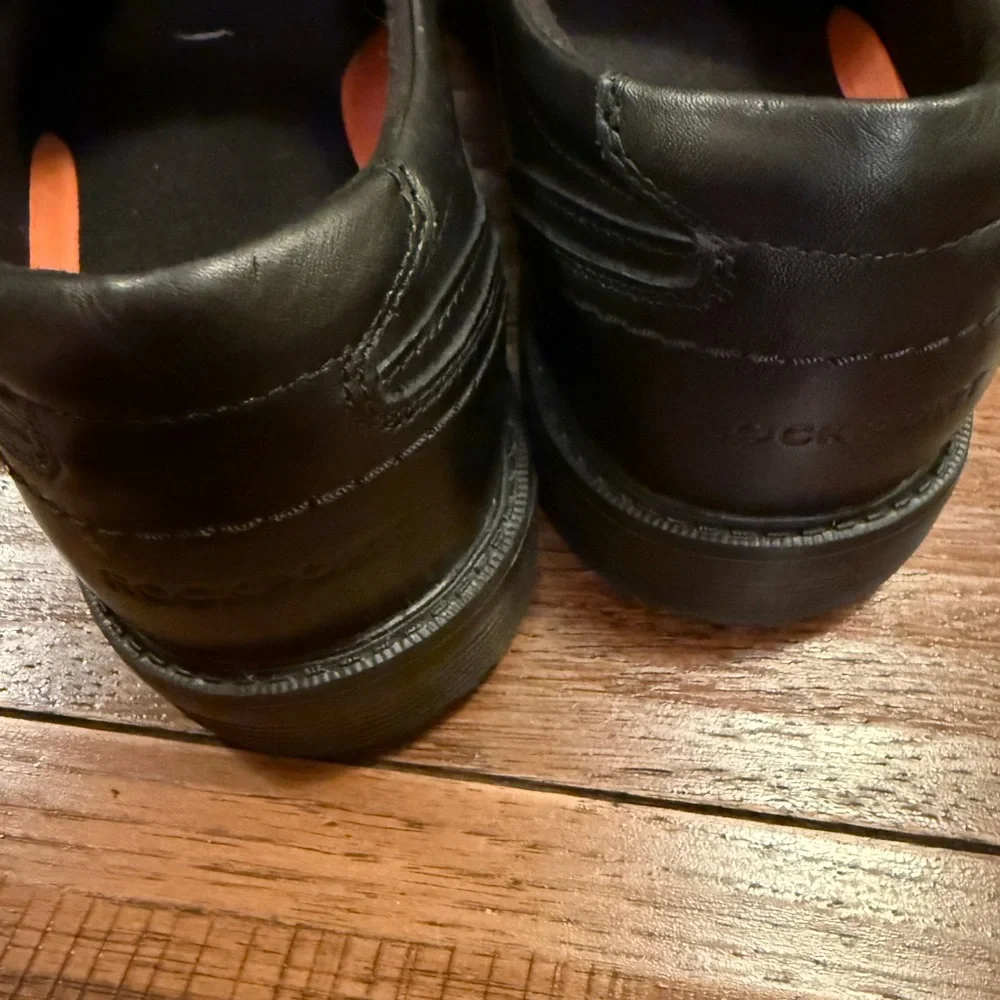 Rockport Dress Shoes Men Sz 12 Black Leather Block Heel Round Toe Slip-on A13019